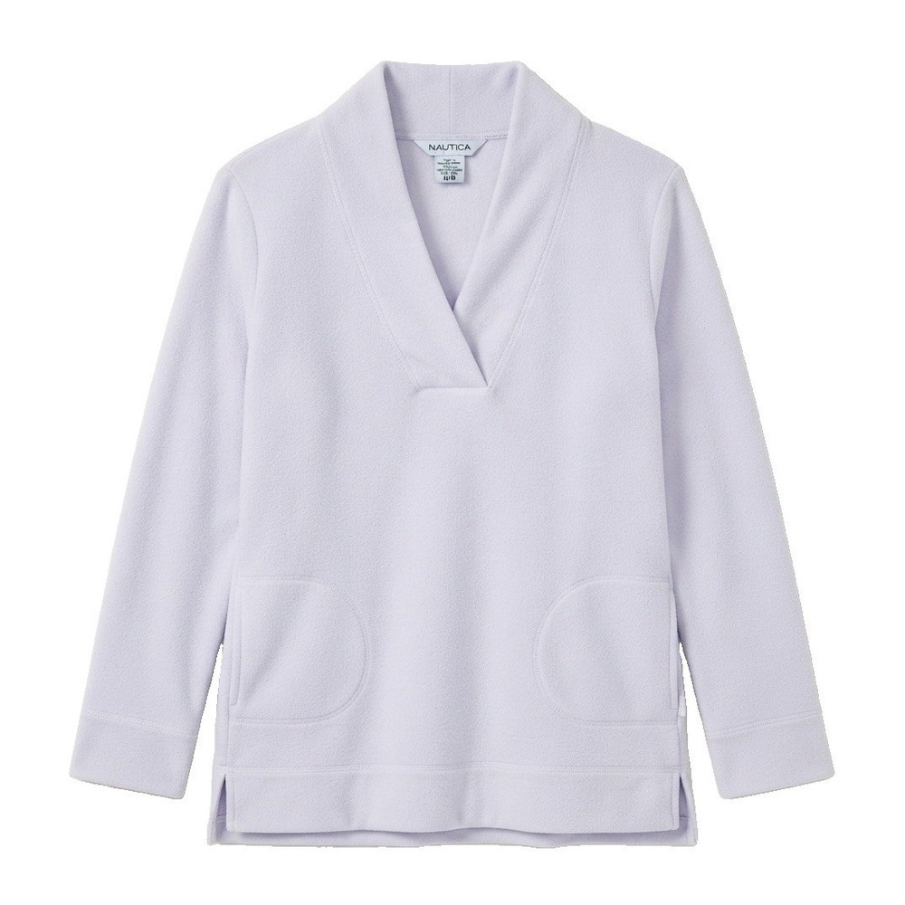 Nautica Women’s Medium Lavender Fleece Pullover V-Neck Long Sleeve Casual Top